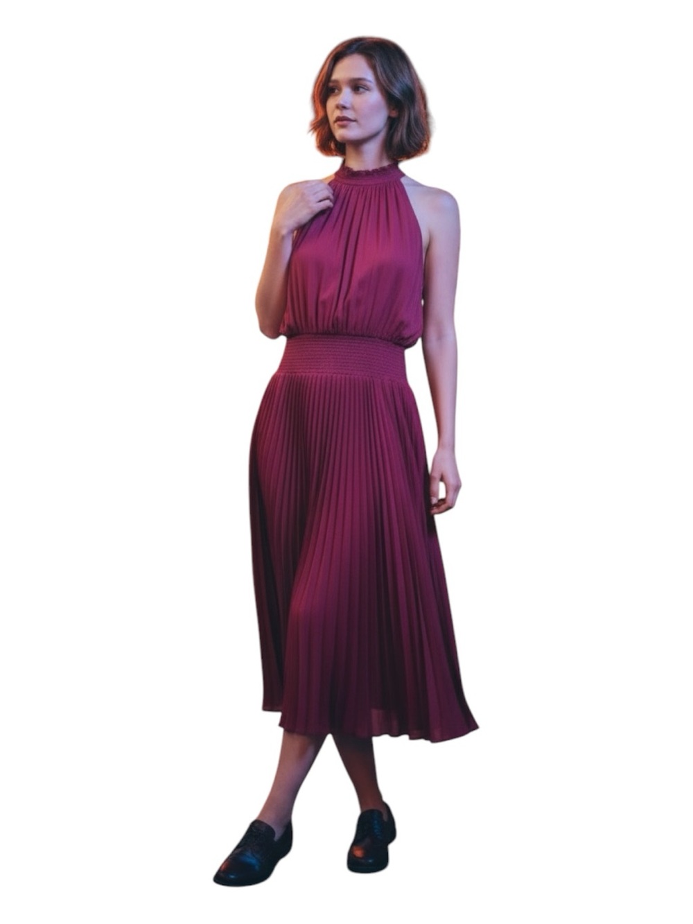 Elie Tahari Rose-Pink Pleated Halter Maxi Dress - NWT